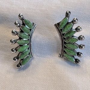 Native American Sterling Silver and Petit-Point Gaspeite Earrings